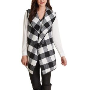 Mud Pie Berkeley Blanket Plaid Black and White Checkered Vest One Size NWT